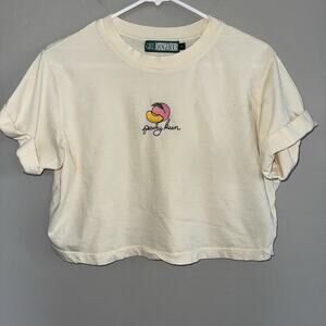 Girl Dangerous Cropped T-Shirt Peachy Keen Woman Sz S Embroidered Organic Cotton